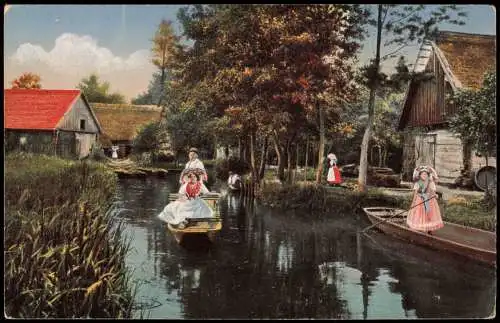 Lehde (Spreewald)-Lübbenau (Spreewald) Lubnjow Spreewald Trachten Kahn 1914