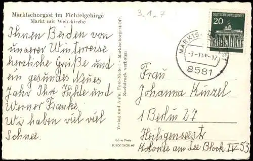 Ansichtskarte Marktschorgast Markt mit Wehrkirche VW Käfer 1969