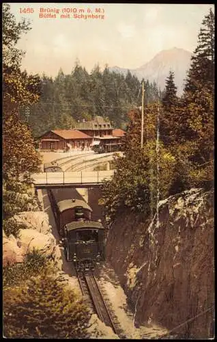 Ansichtskarte Brünig BE-Meiringen Büffet mit Schynberg Bahnhof 1914