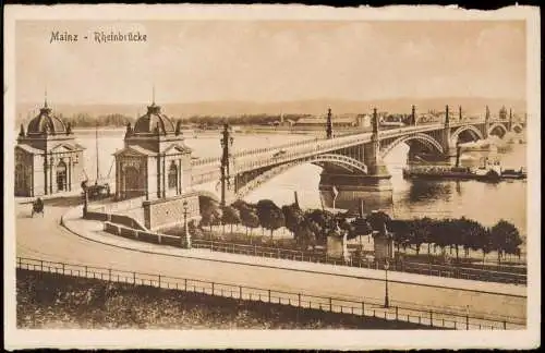 Ansichtskarte Mainz Rheinbrücke - Straßenbrücke 1922