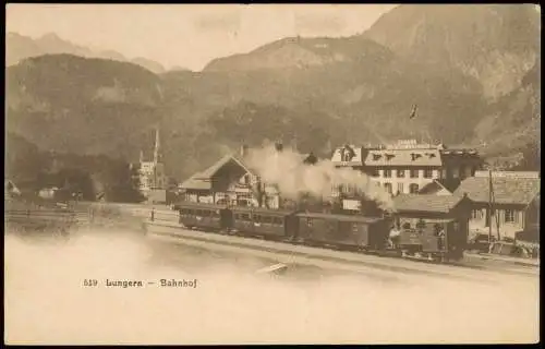 Ansichtskarte Lungern Bahnhof Dampflokomotive 1913