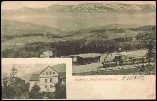 Schreiberhau Nieder Bahnhof Gasthaus 2 Bild 1904  Schlesien Riesengebirge