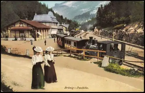 Ansichtskarte Brünig BE-Meiringen Passhöhe. Bahnhof Dampflokomotive 1912