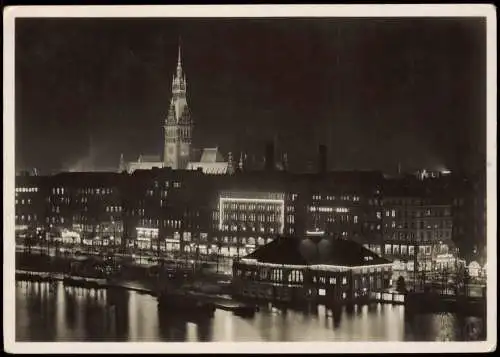 Ansichtskarte Hamburg Jungfernstieg Alsterpavillon bei Nacht 1938