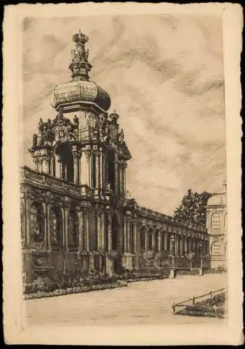 Ansichtskarte Innere Altstadt-Dresden Dresdner Zwinger Radierung 1928