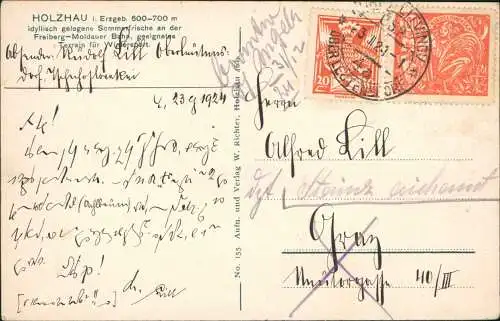 Postcard Moldau Moldava Straße Holzhau Erzgebirge 1924