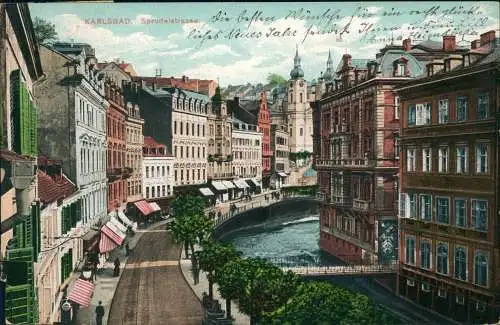 Postcard Karlsbad Karlovy Vary Sprudelstrasse 1922