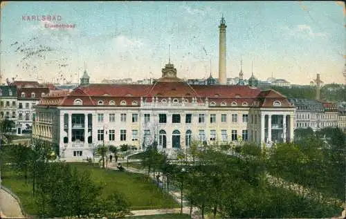 Karlsbad Karlovy Vary Elisabethbad 1915  Stempel Feldpost Rote Kreuz Station