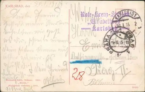 Karlsbad Karlovy Vary Elisabethbad 1915  Stempel Feldpost Rote Kreuz Station