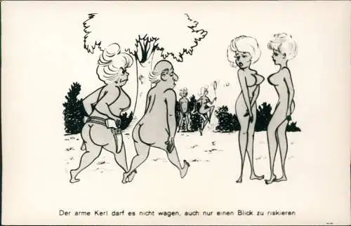 Scherzkarte FKK nackt nude Der arme Kerl Blick zu riskieren 1968