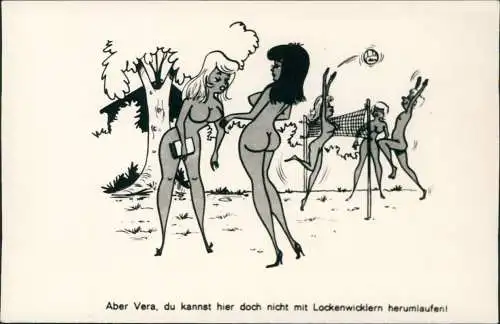 Scherzkarte FKK nackt nude Aber Vera, du kannst hier doch nicht  1968