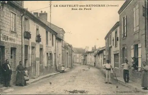 CPA Le Châtelet-sur-Retourne Ardennes Rue du Pavé 1914  gel. Feldpost