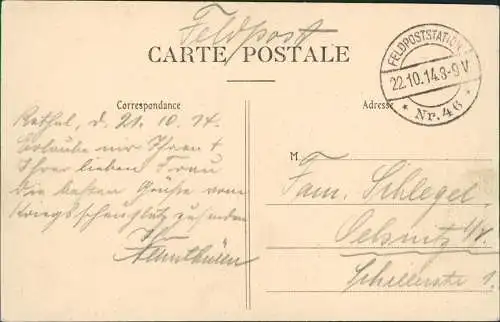 CPA Le Châtelet-sur-Retourne Ardennes Rue du Pavé 1914  gel. Feldpost