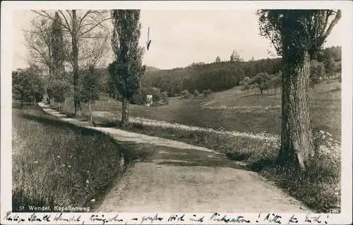 Ansichtskarte  St. Wendel Kapellenweg 1934  gel. Bahnpoststempel Saargebiet