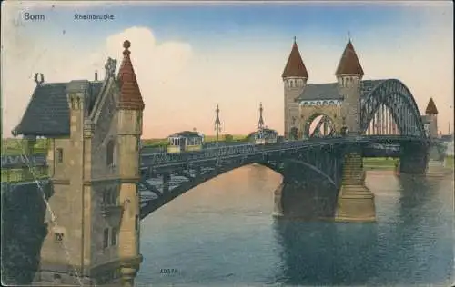 Ansichtskarte Bonn Rheinbrücke Straßenbahn 1912