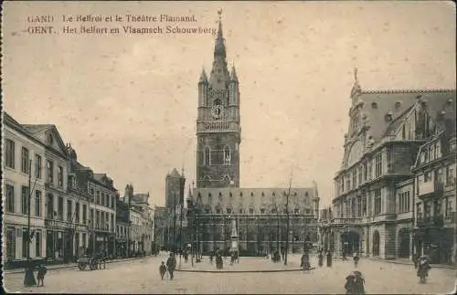 Postkaart Gent Ghent (Gand) Le Beffroi et le Théâtre Flamand. 1916  Feldpost WK1