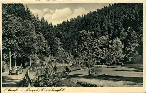 Ansichtskarte Olbernhau Natzschungtal Straße Auto 1939