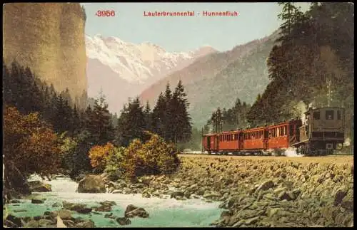 Ansichtskarte Lauterbrunnen Lauterbrunnental Hunnenfluh Eisenbahn 1914