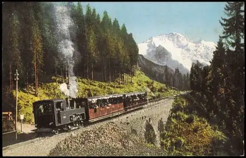 Ansichtskarte Lauterbrunnen Wengernalpbahn mit Jungfrau. Bergbahn 1914