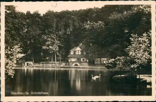 Ansichtskarte Glauchau Gasthof Gründelpark 1940