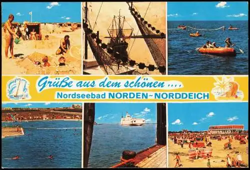 Ansichtskarte Norddeich-Norden Mehrbildkarte u.a. Strand-Ansichten 1981