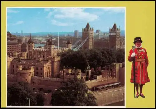 Postcard London Stadt-Panorama mit der Tower Bridge 1980