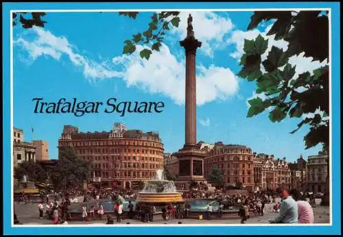 Postcard London Trafalgar Square (belebter Platz mit Leuten) 1980