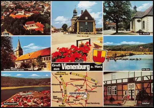 Vienenburg-Goslar Ortsansichten Vienenburg Mehrbild-AK u.a. Burg, See,  1991