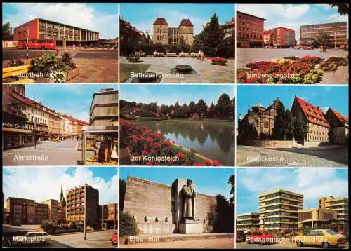 Hildesheim Mehrbild-AK mit Almstraße, Marktplatz, Ehrenmal und Bahnhof uvm. 1975