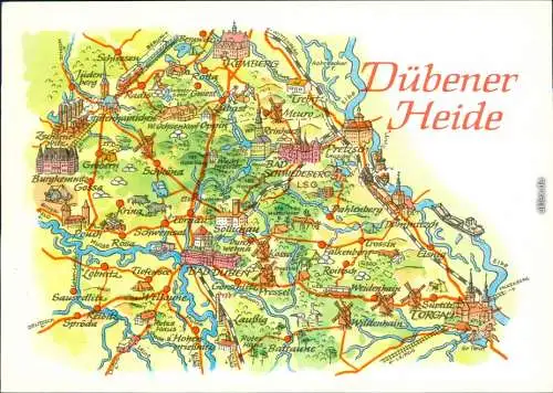 Ansichtskarte .Sachsen-Anhalt Landkarte: Dübener Heide 1980