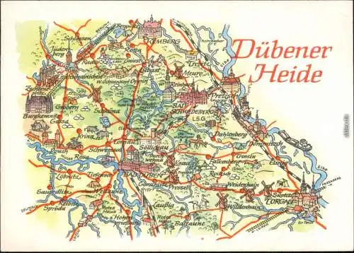 Ansichtskarte .Sachsen-Anhalt Landkarte: Dübener Heide 1980