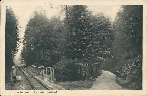 Ansichtskarte Rabenau Waldweg und Eisenbahnstrecke 1938