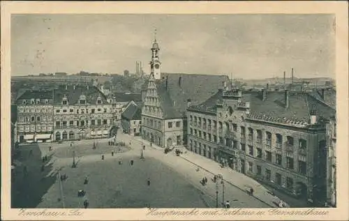 Ansichtskarte Zwickau Hauptmarkt Zechen in der Ferne 1929