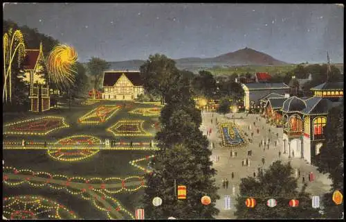 Postcard Bad Salzbrunn Szczawno-Zdrój Illumination der Kuranlagen 1930