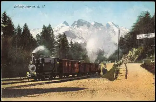 Ansichtskarte Brünig BE-Meiringen Bahnhof Dampflokomotive 1915  Helvetia Schweiz