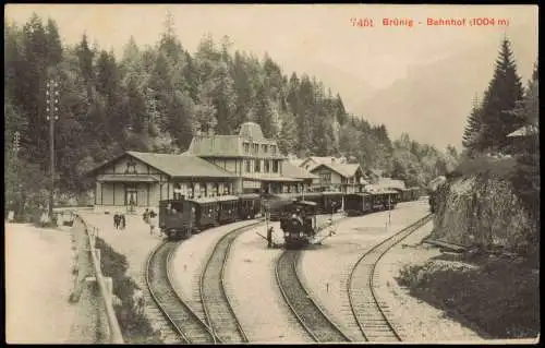 Ansichtskarte Brünig BE-Meiringen Bahnhof Dampflokomotive 1911  Schweiz Helvetia