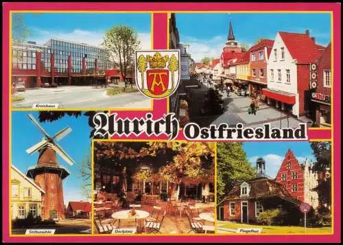 Aurich-Leer (Ostfriesland) MB: Kreishaus, Straße, Stiftsmühle 1985