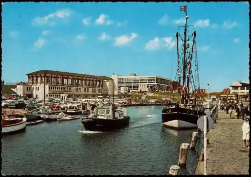 Ansichtskarte Büsum Stadtteilansicht, Boote Schiffe im Hafen 1970