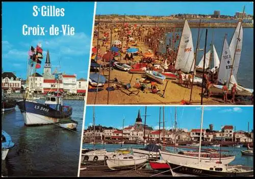 Saint-Gilles-Croix-de-Vie Mehrbildkarte mit Strand und Hafen 1980