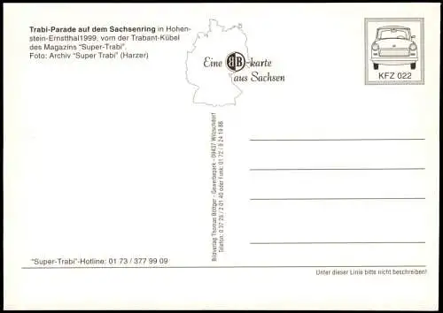 Ansichtskarte Hohenstein-Ernstthal Trabi-Parade auf dem Sachsenring 1995