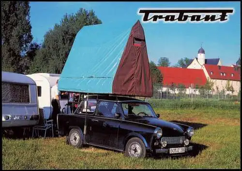 Chemnitz Trabant 601 mit Dachzelt am Wasserschloß Klaffenbach 1996