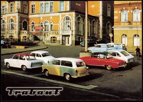 Stollberg (Erzgebirge) Parkplatz Markt mit Trabant 601 und 600 Kombi 1979/1999