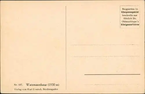 Ansichtskarte Berchtesgaden Watzmannhaus 1930