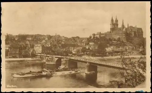 Ansichtskarte Meißen Panorama-Ansicht, Elbe, Brücke, Stadtteilansicht 1928