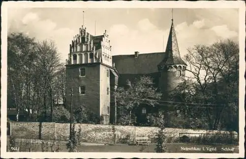 Ansichtskarte Netzschkau (Vogtland) Schloß 1942  Bahnpoststempel Feldpost WK2