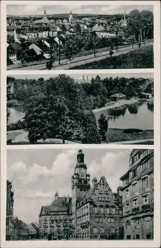 Ansichtskarte Döbeln 3 Bild Bürgergarten, Rathaus 1941  gel. Feldpoststempel WK2