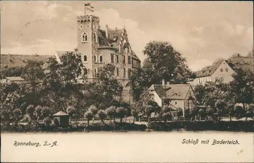 Ansichtskarte Ronneburg (Thüringen) Schloß mit Baderteich. 1921