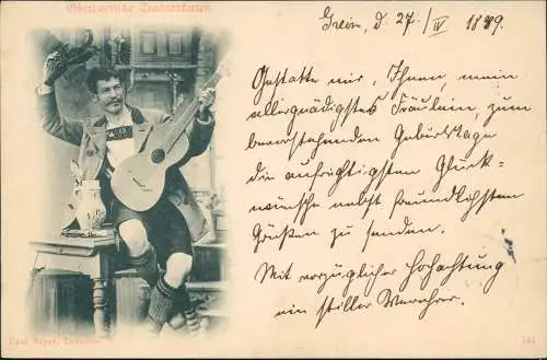 .Bayern Oberbayrische Trachtenkarten Bayerische - Trachten Mann Gitarre 1898