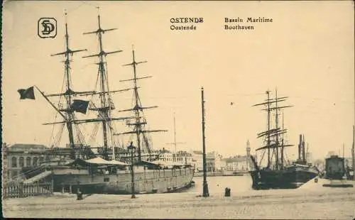 Postkaart Ostende Oostende Boothaven Hafen Segelschiffe 1917