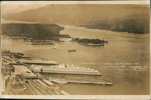 Postcard Vancouver Aerial View of CPR Docks Stanley Park Luftbild 1930  Canada